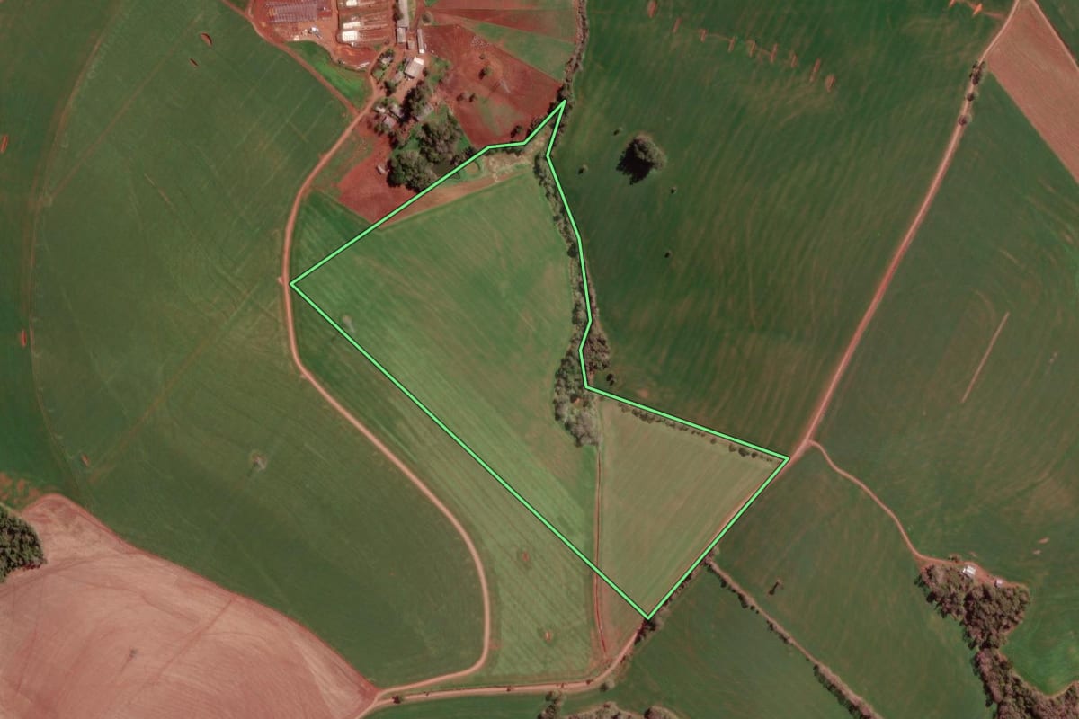 Imagem de satélite do imóvel rural em Redentora (RS), com o contorno declarado no CAR desenhado por cima.