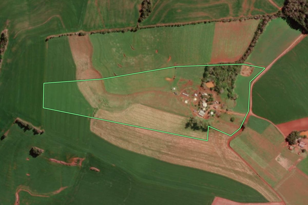 Imagem de satélite do imóvel rural em Redentora (RS), com o contorno declarado no CAR desenhado por cima.