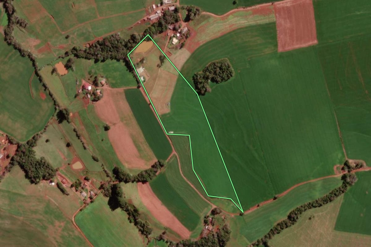 Imagem de satélite do imóvel rural em Redentora (RS), com o contorno declarado no CAR desenhado por cima.