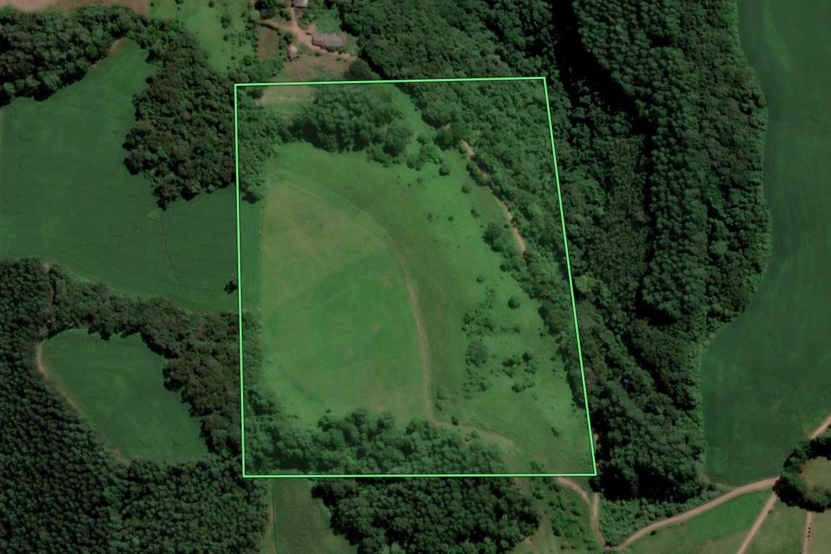 Imagem de satélite do imóvel rural em Relvado (RS), com o contorno declarado no CAR desenhado por cima.