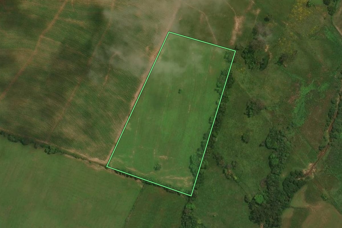 Imagem de satélite do imóvel rural em Restinga Sêca (RS), com o contorno declarado no CAR desenhado por cima.