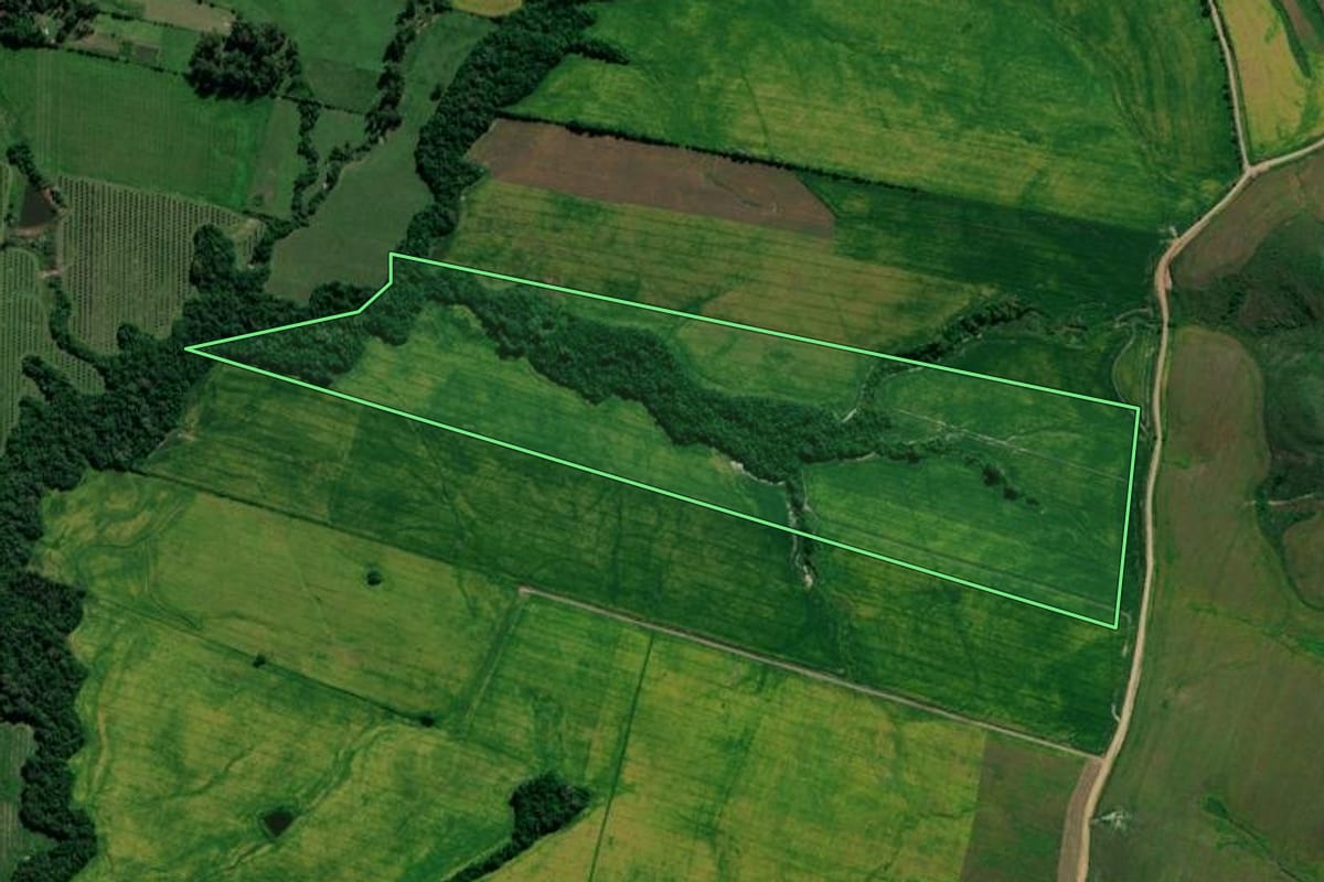 Imagem de satélite do imóvel rural em Restinga Sêca (RS), com o contorno declarado no CAR desenhado por cima.
