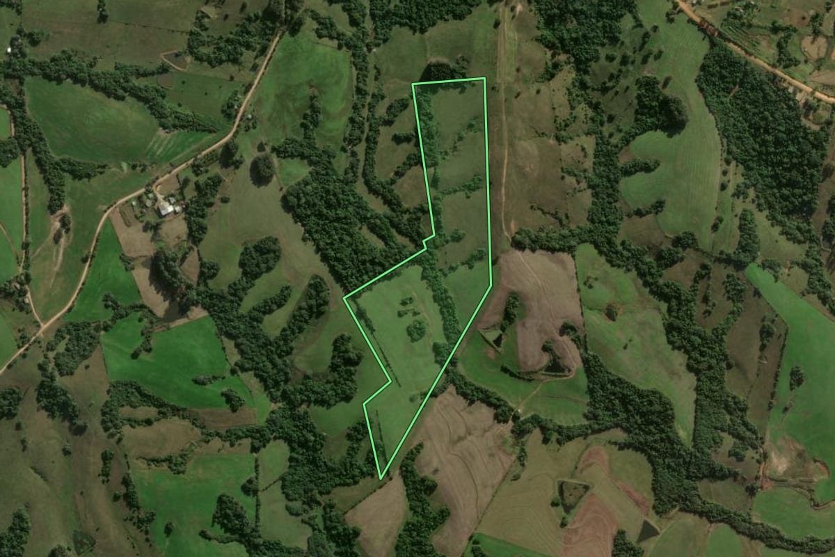 Imagem de satélite do imóvel rural em Restinga Sêca (RS), com o contorno declarado no CAR desenhado por cima.