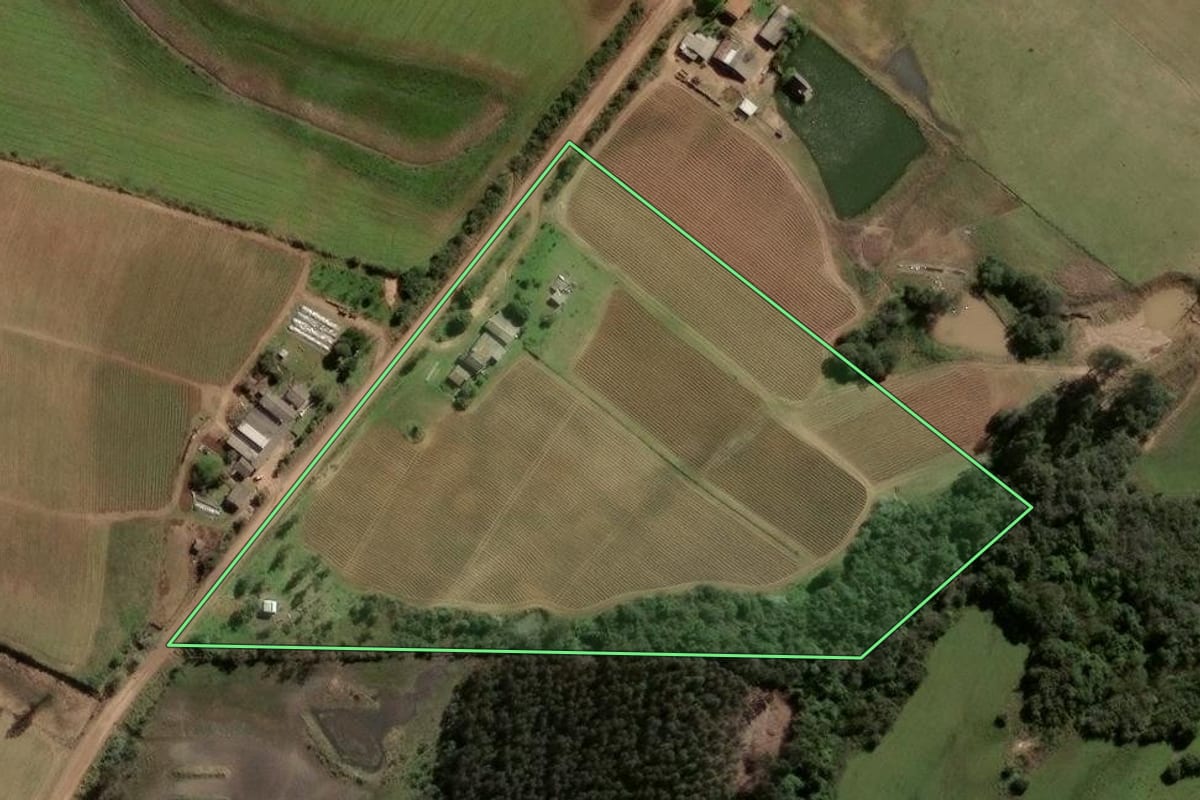 Imagem de satélite do imóvel rural em Restinga Sêca (RS), com o contorno declarado no CAR desenhado por cima.