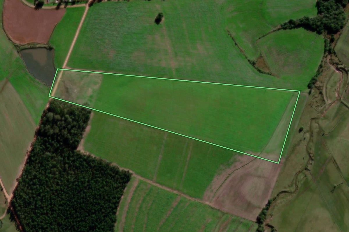 Imagem de satélite do imóvel rural em Restinga Sêca (RS), com o contorno declarado no CAR desenhado por cima.