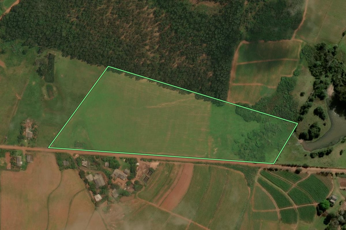 Imagem de satélite do imóvel rural em Restinga Sêca (RS), com o contorno declarado no CAR desenhado por cima.