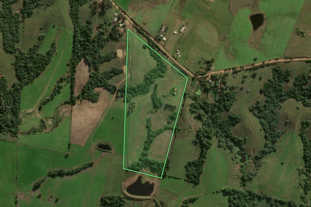 Imagem de satélite do imóvel rural em Restinga Sêca (RS), com o contorno declarado no CAR desenhado por cima.