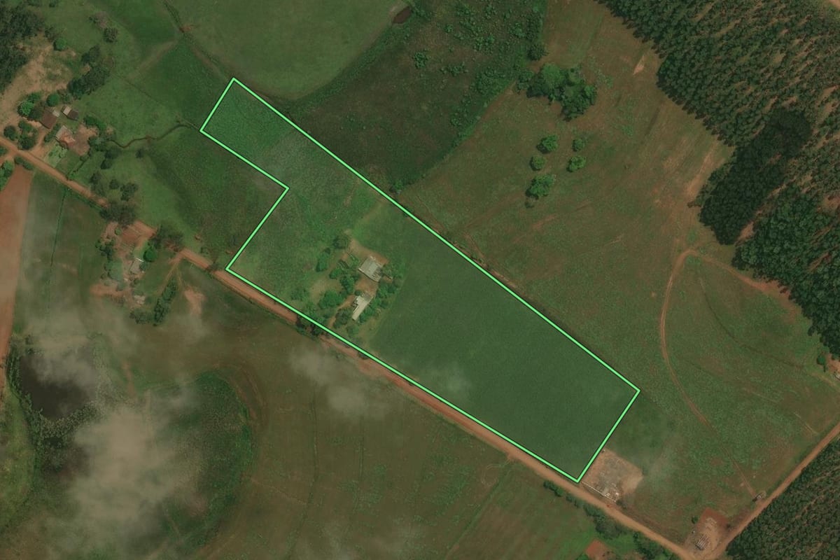 Imagem de satélite do imóvel rural em Restinga Sêca (RS), com o contorno declarado no CAR desenhado por cima.