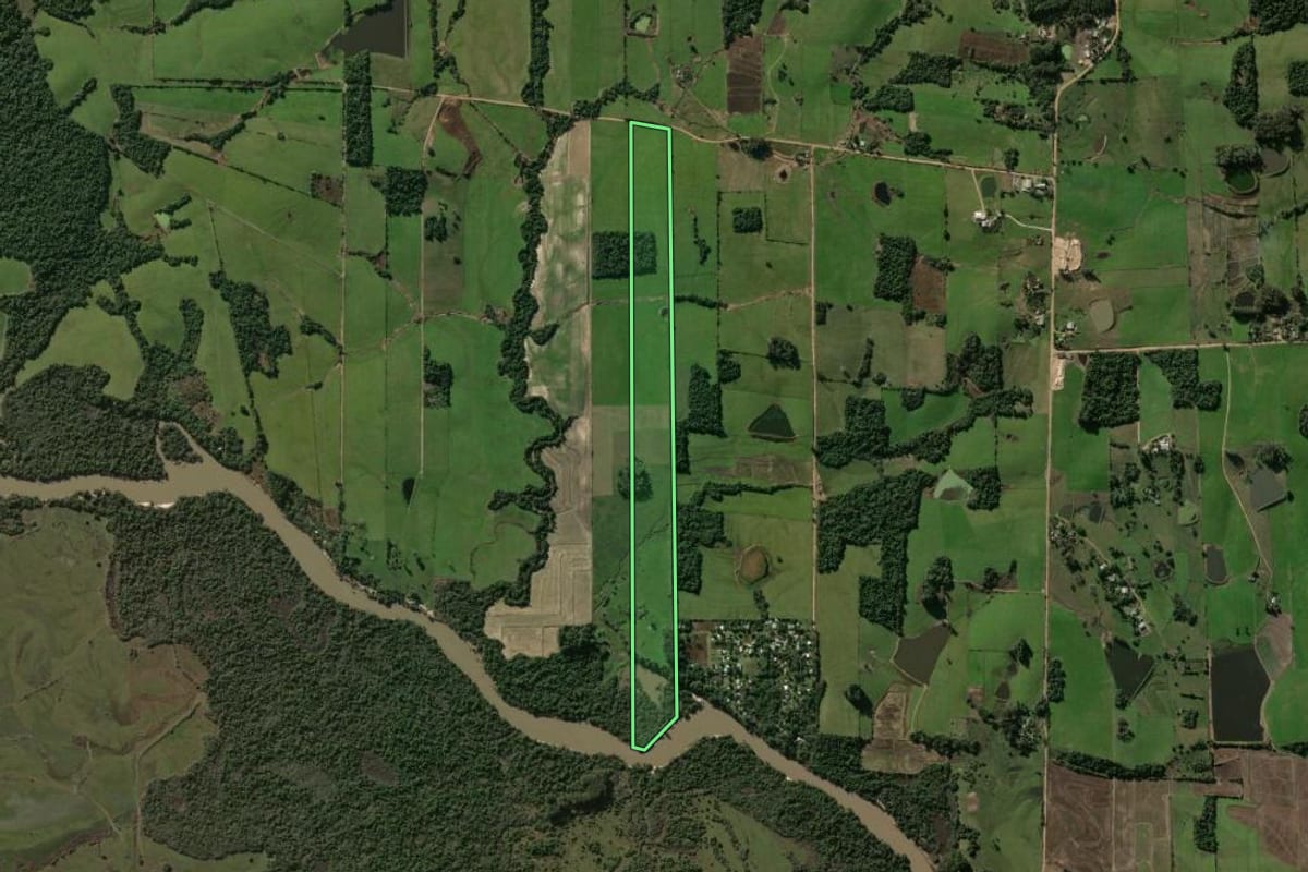 Imagem de satélite do imóvel rural em Restinga Sêca (RS), com o contorno declarado no CAR desenhado por cima.