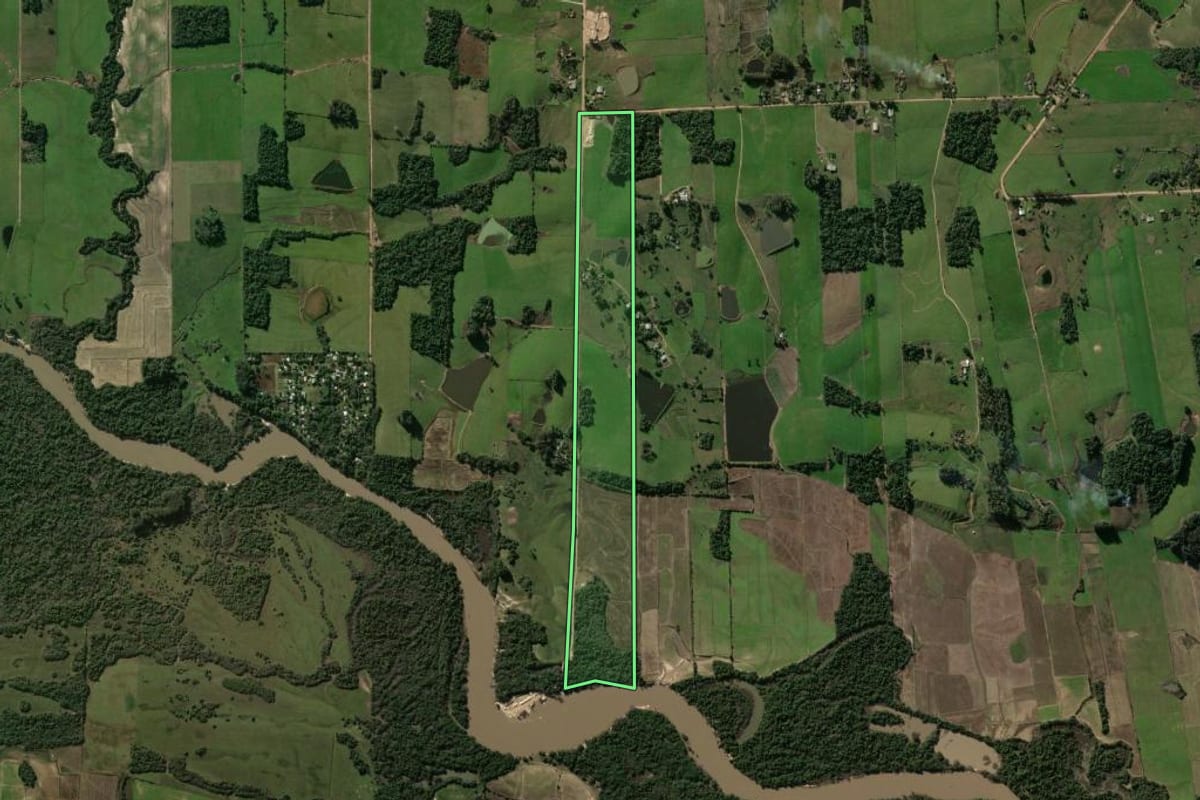 Imagem de satélite do imóvel rural em Restinga Sêca (RS), com o contorno declarado no CAR desenhado por cima.
