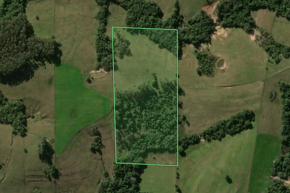 Imagem de satélite do imóvel rural em Restinga Sêca (RS), com o contorno declarado no CAR desenhado por cima.