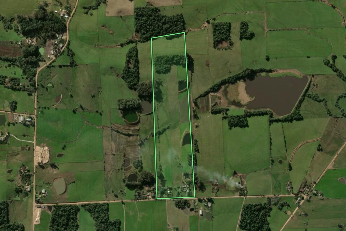 Imagem de satélite do imóvel rural em Restinga Sêca (RS), com o contorno declarado no CAR desenhado por cima.