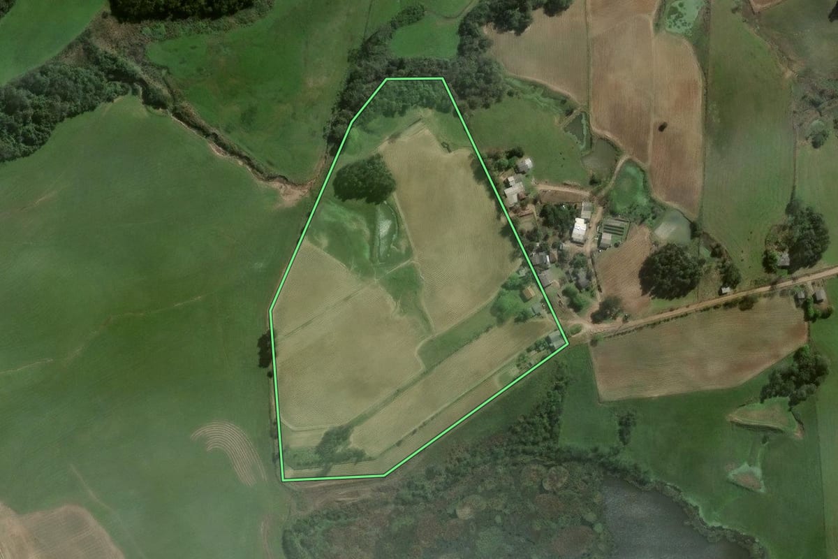 Imagem de satélite do imóvel rural em Restinga Sêca (RS), com o contorno declarado no CAR desenhado por cima.