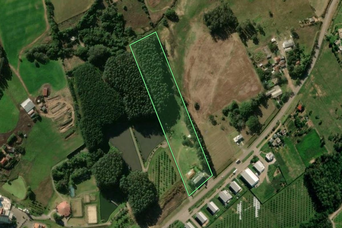 Imagem de satélite do imóvel rural em Restinga Sêca (RS), com o contorno declarado no CAR desenhado por cima.