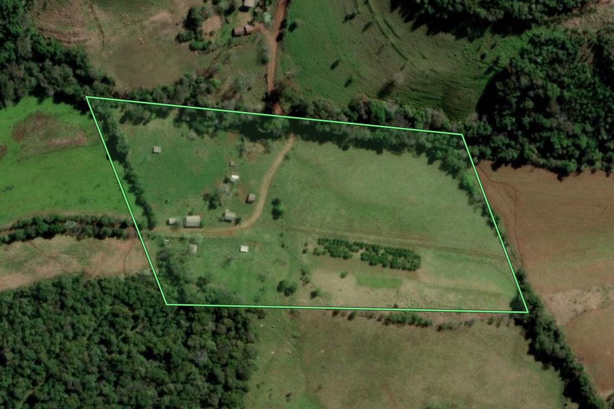 Imagem de satélite do imóvel rural em Rio dos Índios (RS), com o contorno declarado no CAR desenhado por cima.