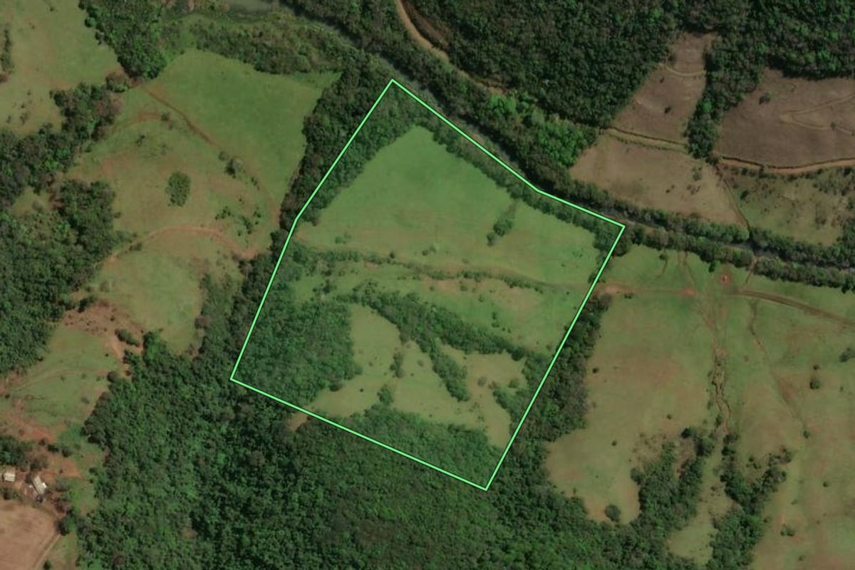 Imagem de satélite do imóvel rural em Rio dos Índios (RS), com o contorno declarado no CAR desenhado por cima.