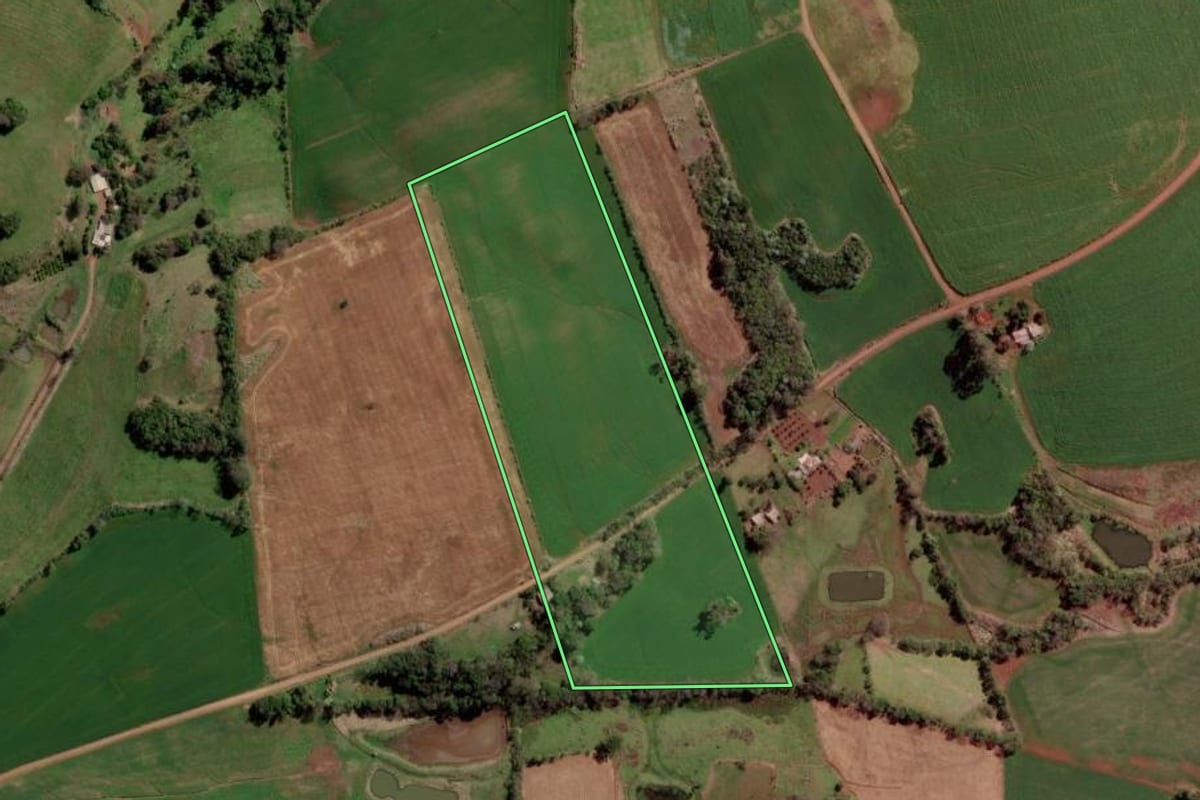 Imagem de satélite do imóvel rural em Rio dos Índios (RS), com o contorno declarado no CAR desenhado por cima.
