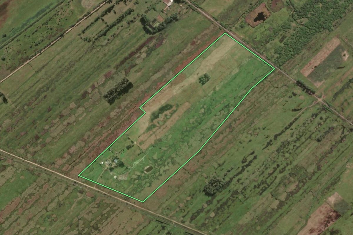 Imagem de satélite do imóvel rural em Rio Grande (RS), com o contorno declarado no CAR desenhado por cima.
