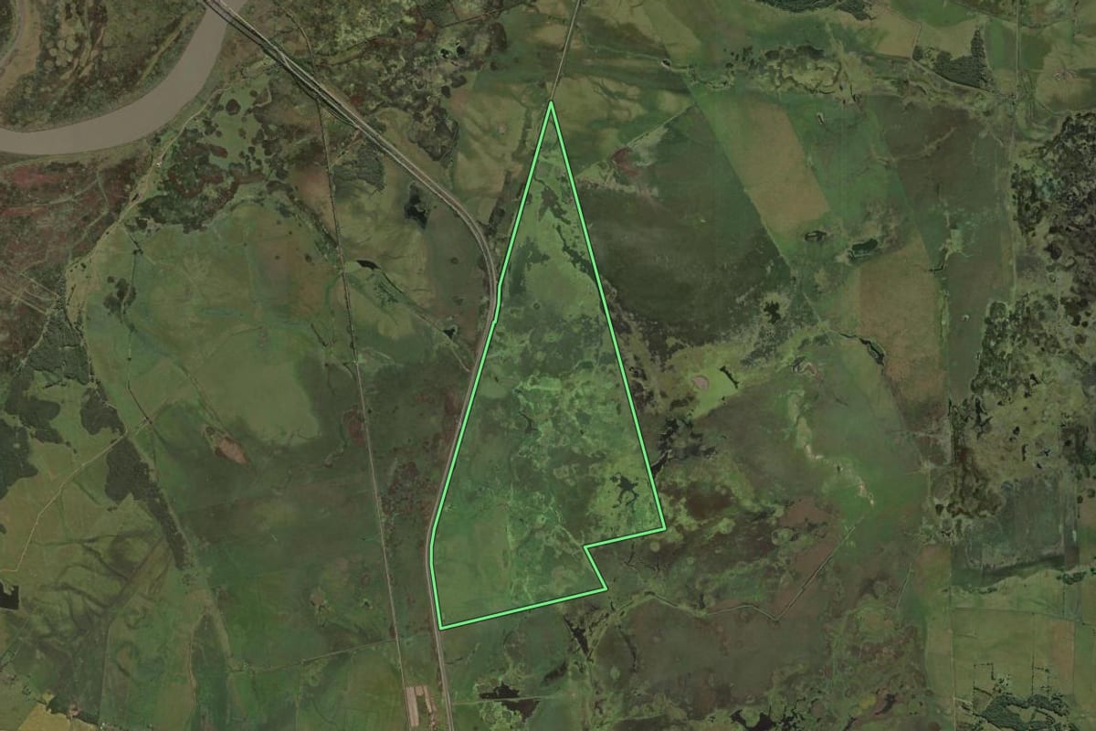 Imagem de satélite do imóvel rural em Rio Grande (RS), com o contorno declarado no CAR desenhado por cima.