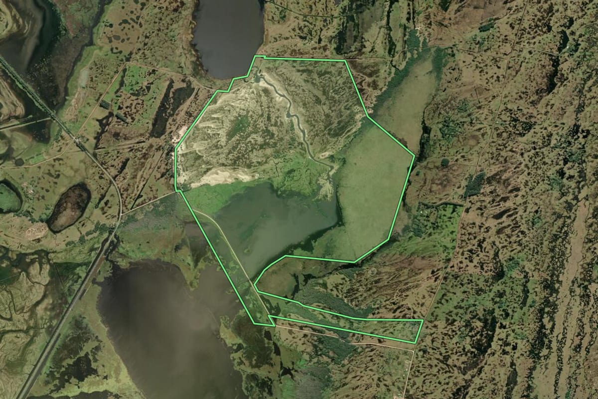 Imagem de satélite do imóvel rural em Rio Grande (RS), com o contorno declarado no CAR desenhado por cima.