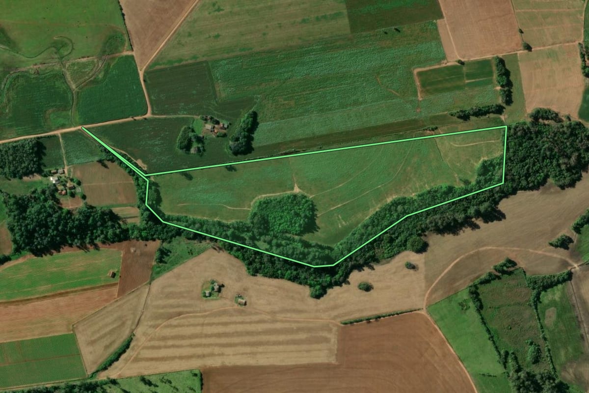Imagem de satélite do imóvel rural em Rio Pardo (RS), com o contorno declarado no CAR desenhado por cima.