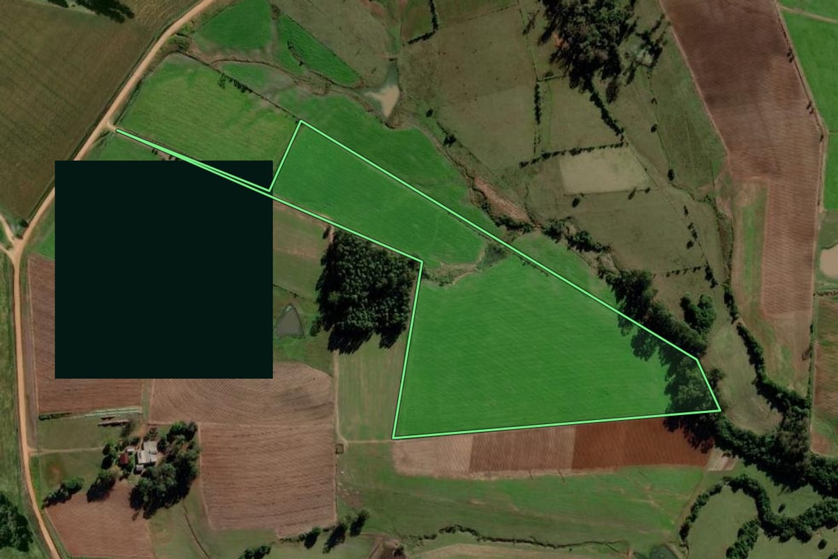 Imagem de satélite do imóvel rural em Rio Pardo (RS), com o contorno declarado no CAR desenhado por cima.