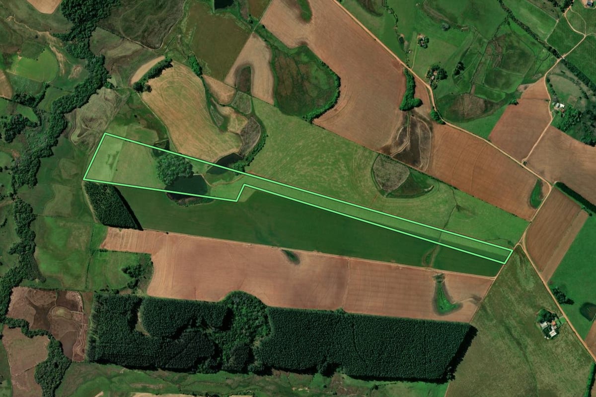 Imagem de satélite do imóvel rural em Rio Pardo (RS), com o contorno declarado no CAR desenhado por cima.