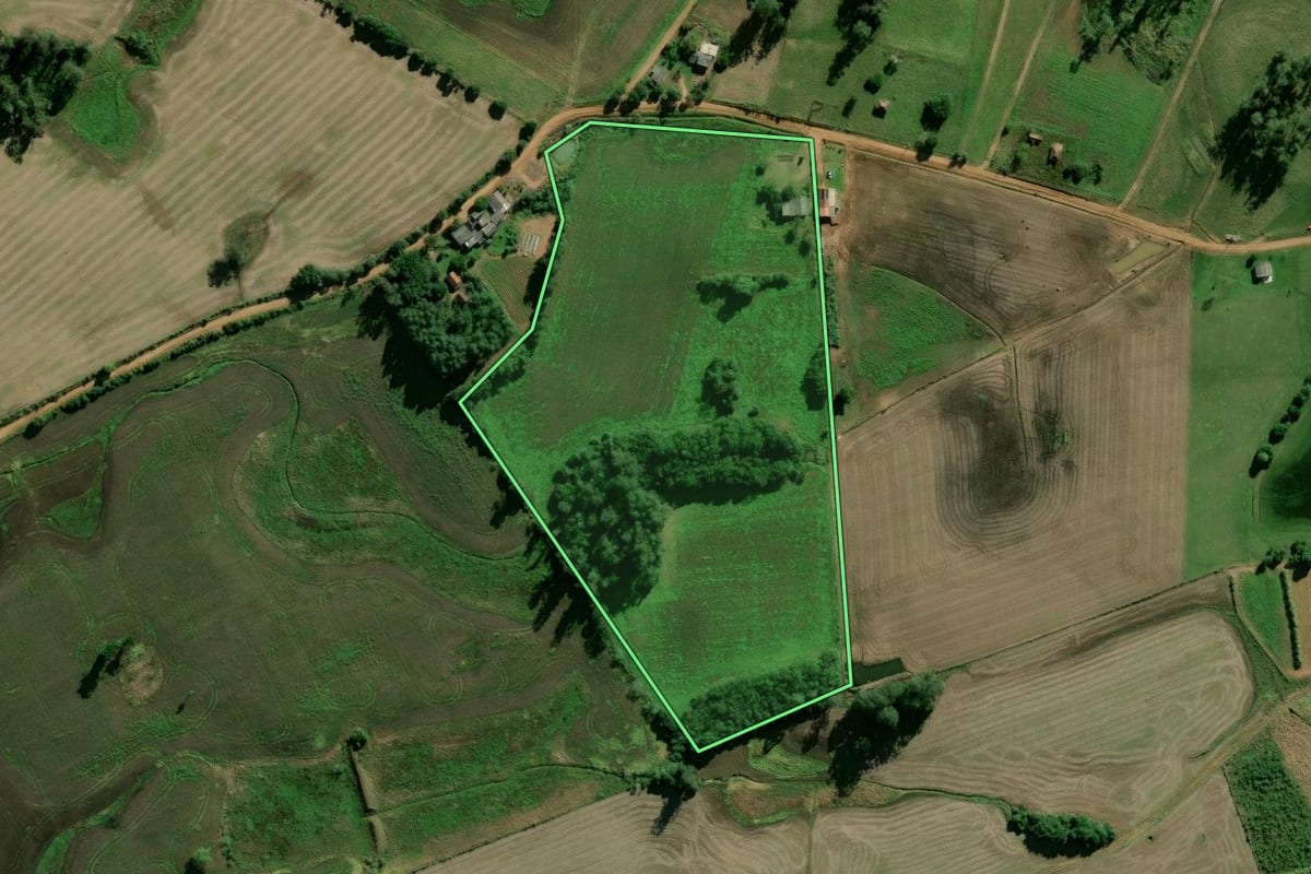 Imagem de satélite do imóvel rural em Rio Pardo (RS), com o contorno declarado no CAR desenhado por cima.