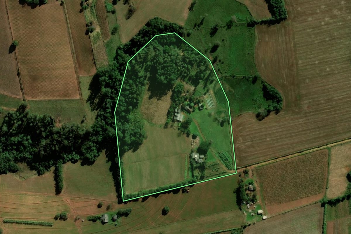 Imagem de satélite do imóvel rural em Rio Pardo (RS), com o contorno declarado no CAR desenhado por cima.