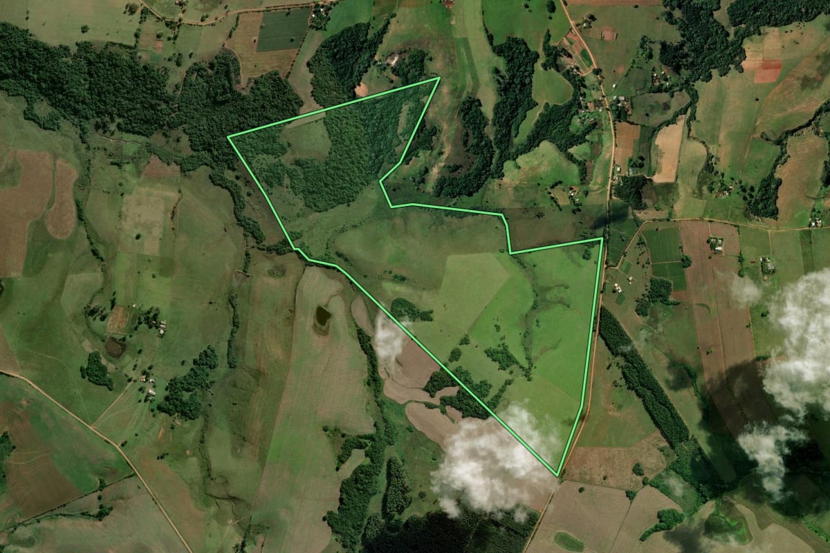 Imagem de satélite do imóvel rural em Rio Pardo (RS), com o contorno declarado no CAR desenhado por cima.
