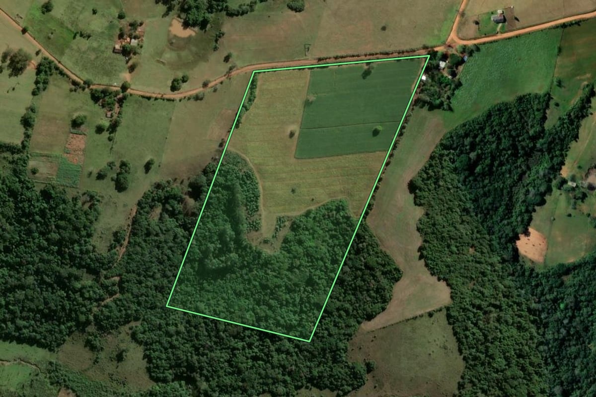 Imagem de satélite do imóvel rural em Rio Pardo (RS), com o contorno declarado no CAR desenhado por cima.