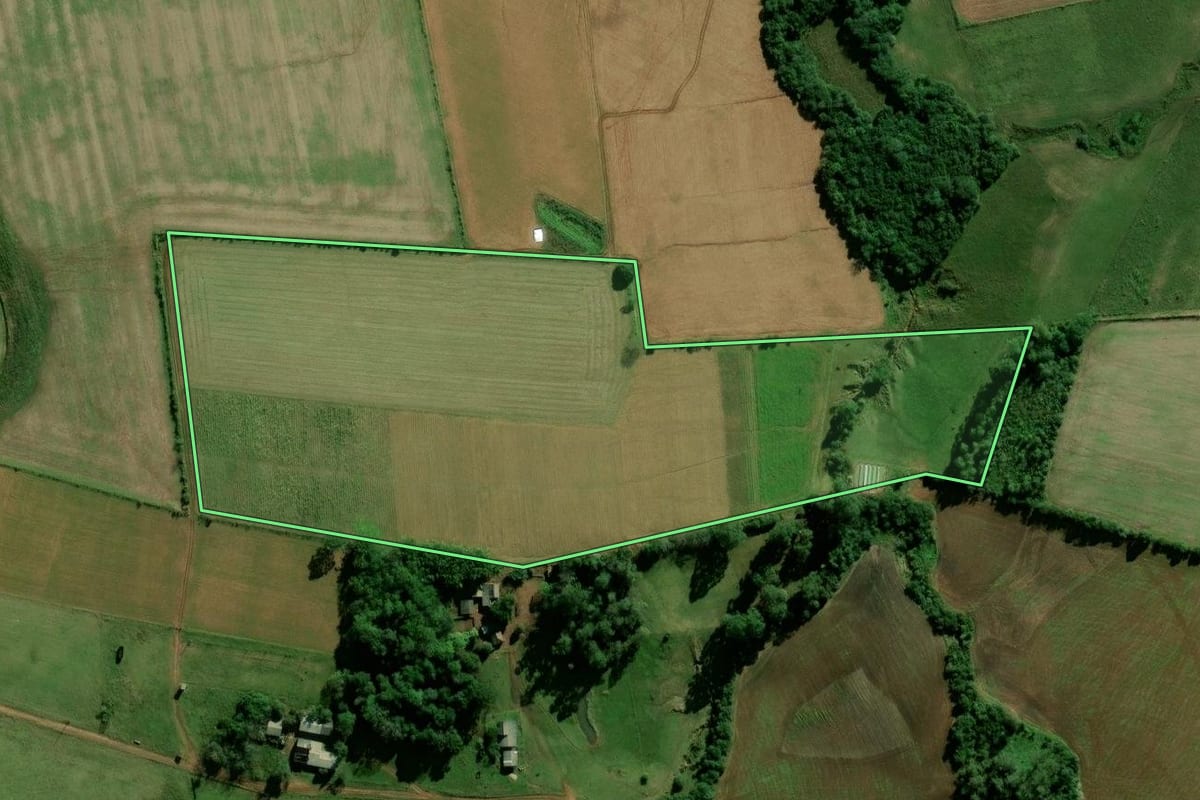 Imagem de satélite do imóvel rural em Rio Pardo (RS), com o contorno declarado no CAR desenhado por cima.