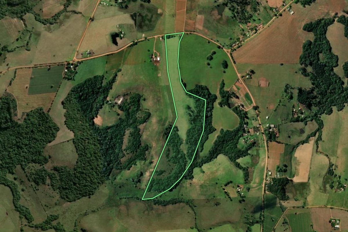 Imagem de satélite do imóvel rural em Rio Pardo (RS), com o contorno declarado no CAR desenhado por cima.
