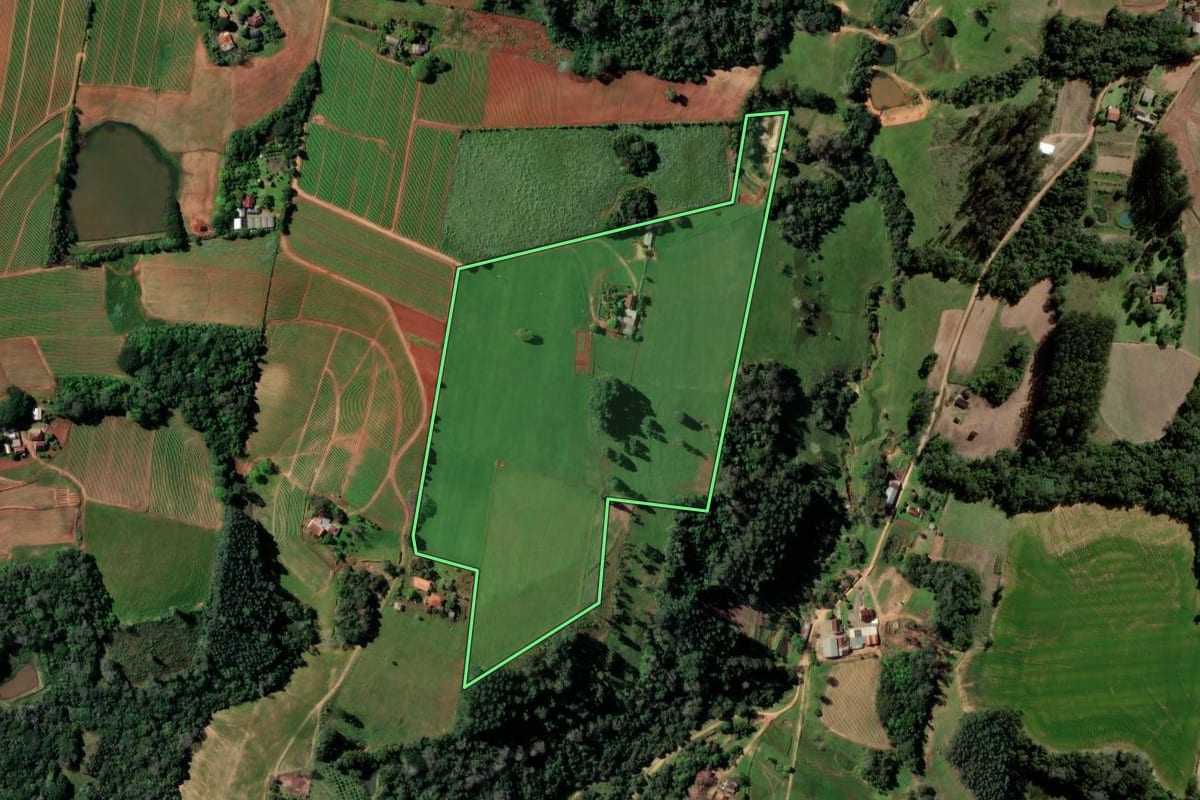 Imagem de satélite do imóvel rural em Rio Pardo (RS), com o contorno declarado no CAR desenhado por cima.