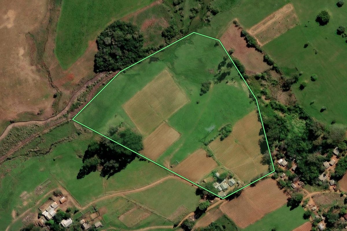 Imagem de satélite do imóvel rural em Rio Pardo (RS), com o contorno declarado no CAR desenhado por cima.