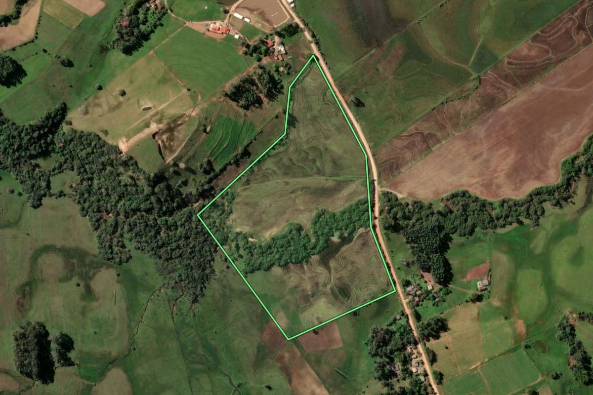 Imagem de satélite do imóvel rural em Rio Pardo (RS), com o contorno declarado no CAR desenhado por cima.