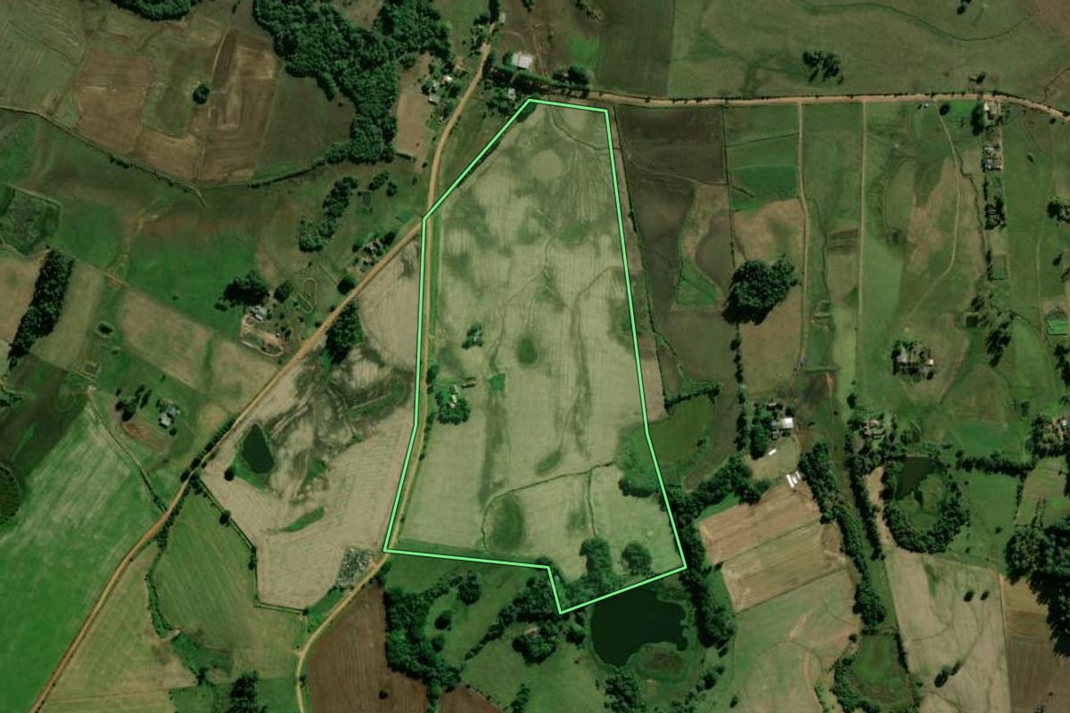 Imagem de satélite do imóvel rural em Rio Pardo (RS), com o contorno declarado no CAR desenhado por cima.