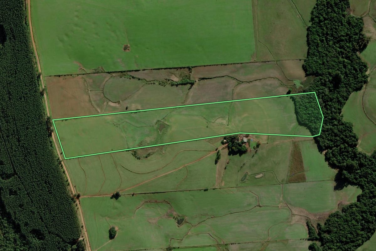 Imagem de satélite do imóvel rural em Rio Pardo (RS), com o contorno declarado no CAR desenhado por cima.
