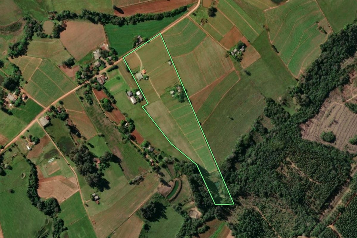 Imagem de satélite do imóvel rural em Rio Pardo (RS), com o contorno declarado no CAR desenhado por cima.