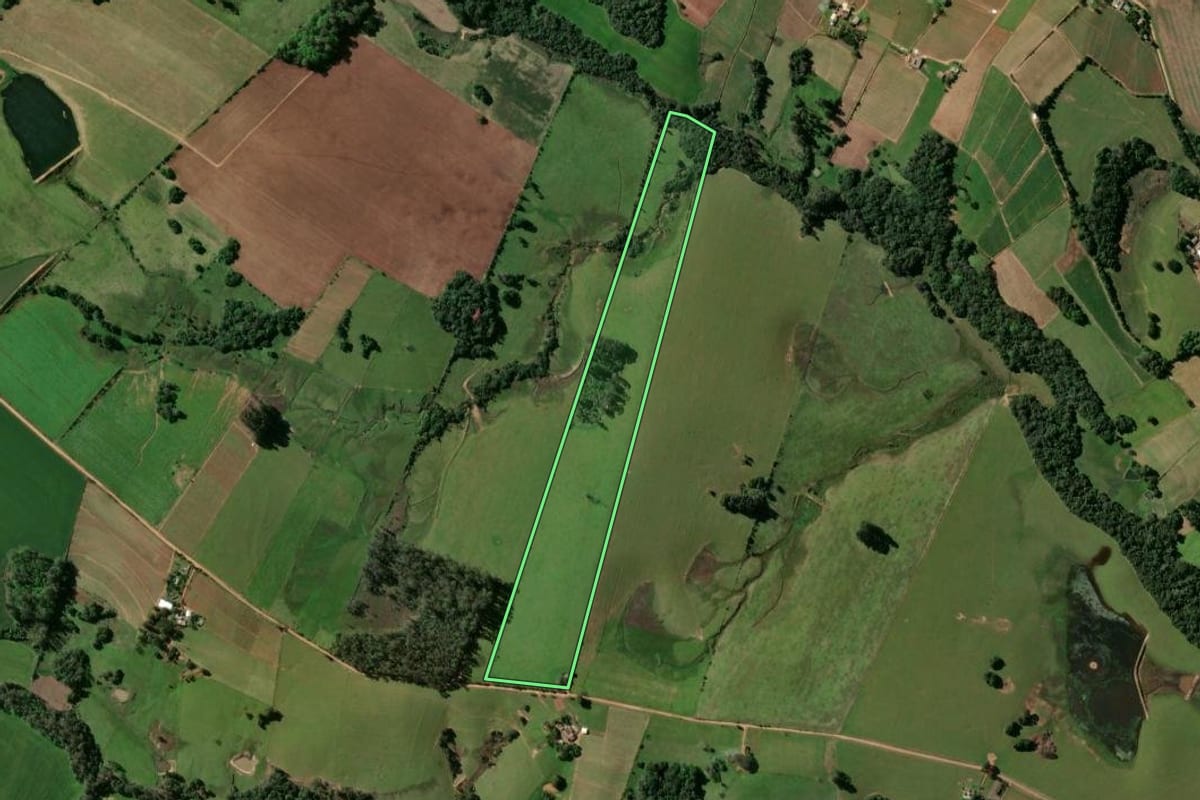 Imagem de satélite do imóvel rural em Rio Pardo (RS), com o contorno declarado no CAR desenhado por cima.