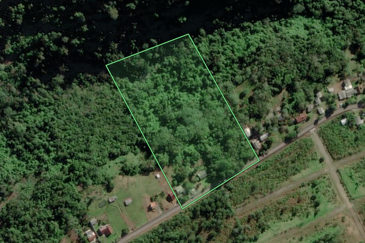 Imagem de satélite do imóvel rural em Riozinho (RS), com o contorno declarado no CAR desenhado por cima.