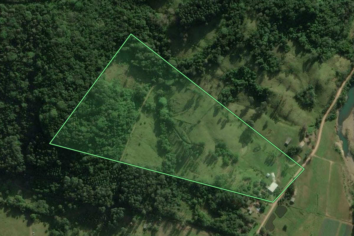 Imagem de satélite do imóvel rural em Rolante (RS), com o contorno declarado no CAR desenhado por cima.