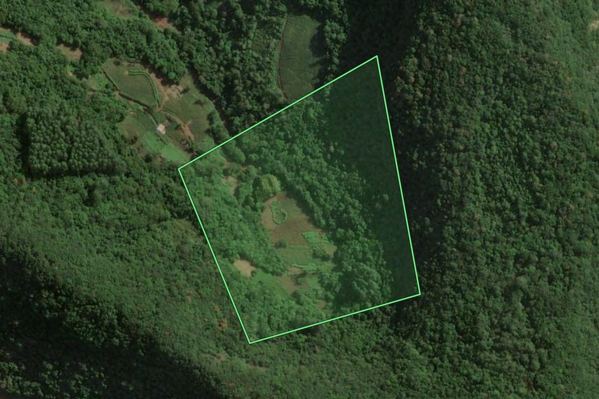 Imagem de satélite do imóvel rural em Roca Sales (RS), com o contorno declarado no CAR desenhado por cima.