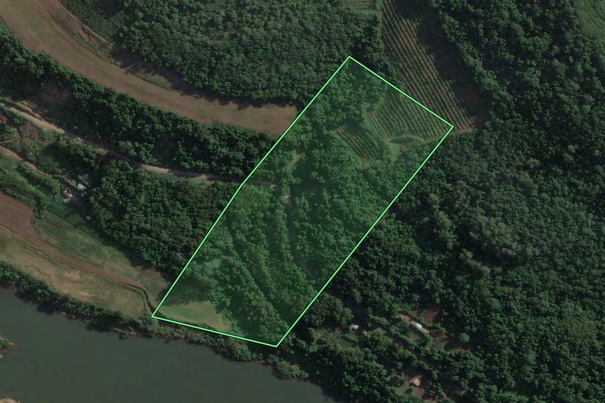 Imagem de satélite do imóvel rural em Roca Sales (RS), com o contorno declarado no CAR desenhado por cima.