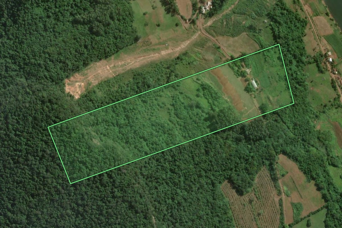 Imagem de satélite do imóvel rural em Roca Sales (RS), com o contorno declarado no CAR desenhado por cima.