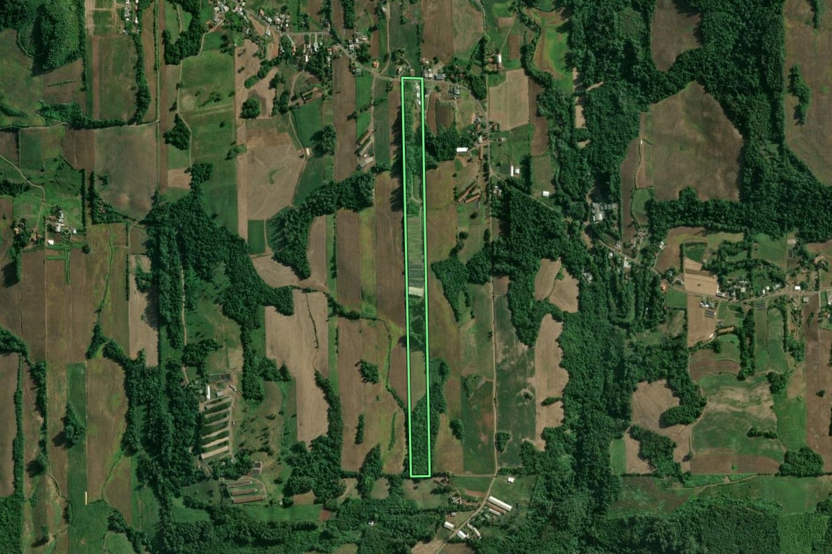 Imagem de satélite do imóvel rural em Roca Sales (RS), com o contorno declarado no CAR desenhado por cima.