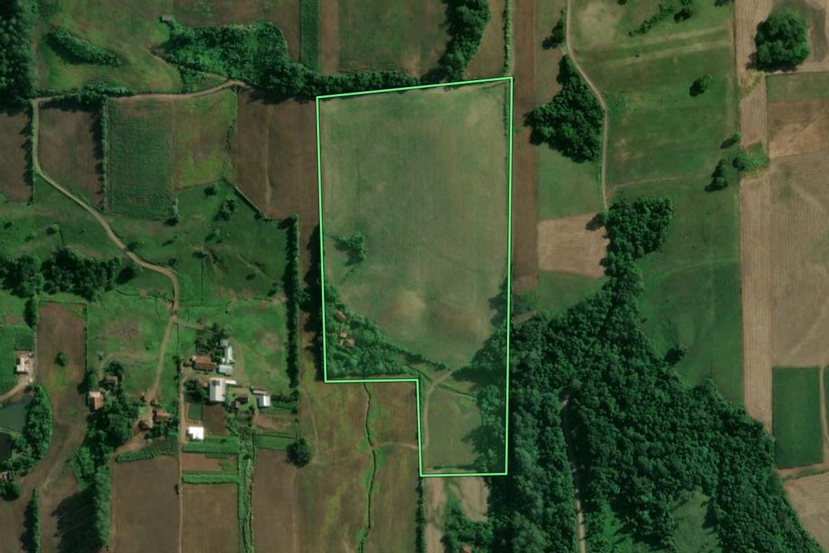 Imagem de satélite do imóvel rural em Roca Sales (RS), com o contorno declarado no CAR desenhado por cima.