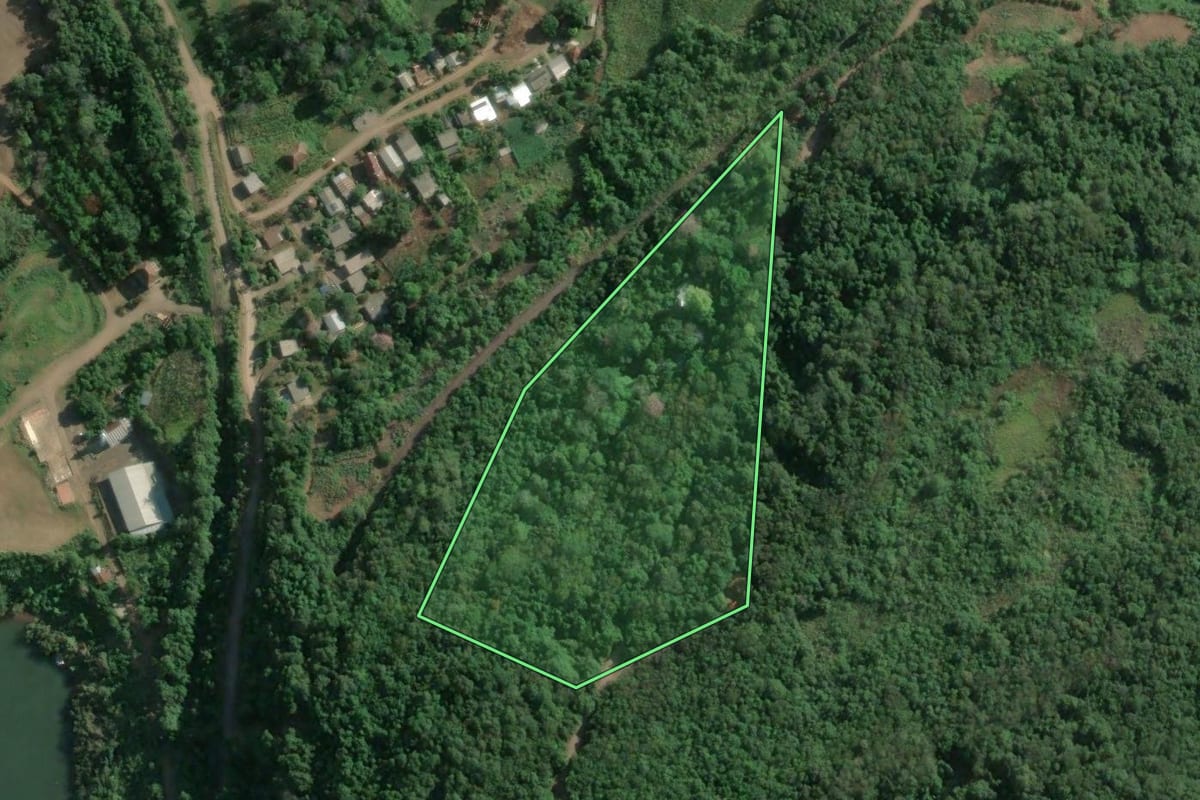 Imagem de satélite do imóvel rural em Roca Sales (RS), com o contorno declarado no CAR desenhado por cima.