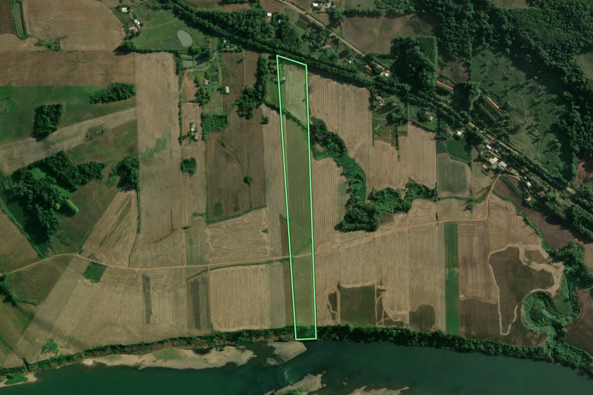 Imagem de satélite do imóvel rural em Roca Sales (RS), com o contorno declarado no CAR desenhado por cima.