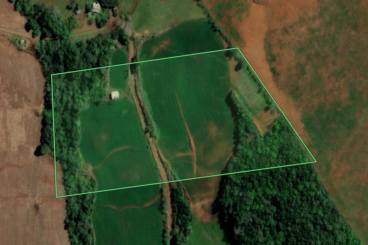 Imagem de satélite do imóvel rural em Rodeio Bonito (RS), com o contorno declarado no CAR desenhado por cima.